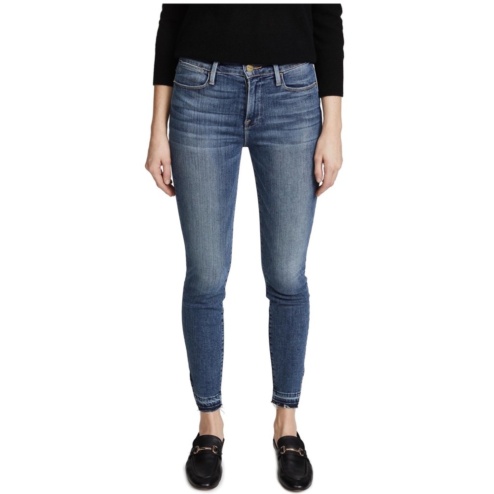 Frame Denim‎ Revere Le High Skinny Jeans with triangle cut hem released raw hem